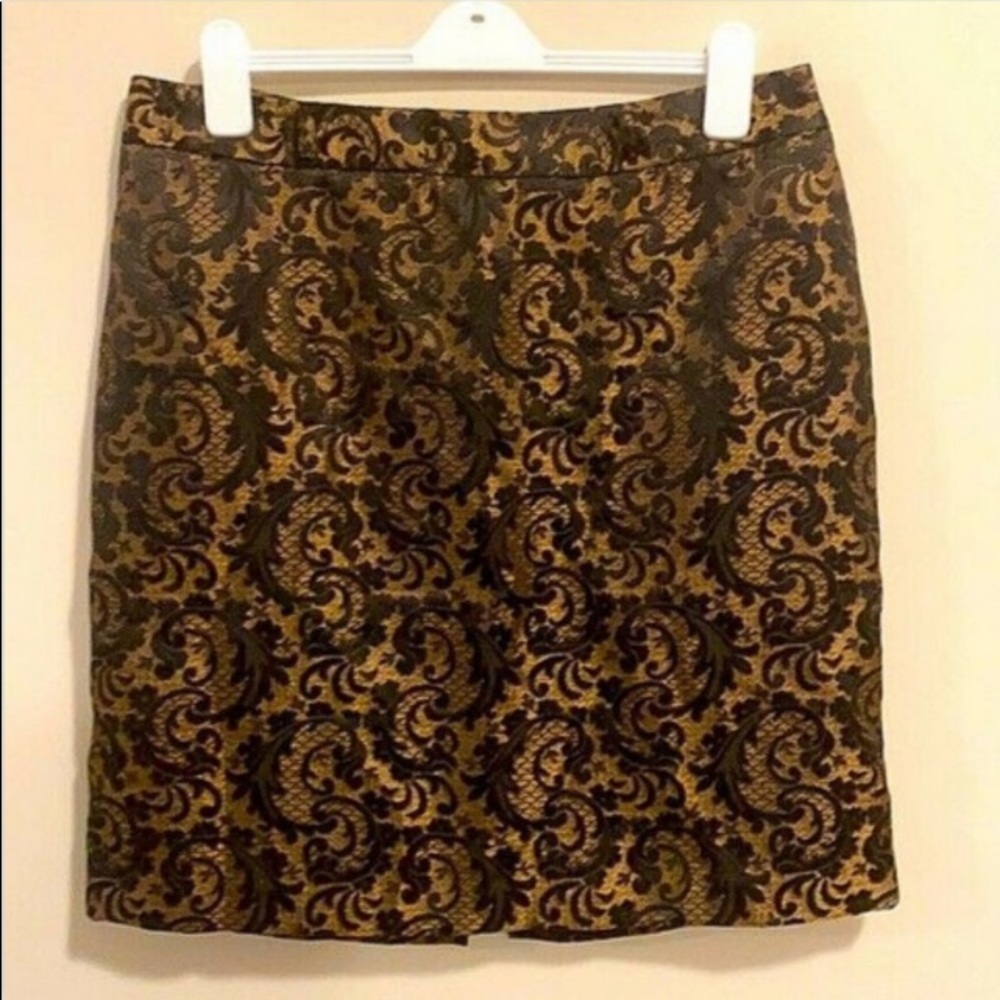 Worthington 16 gold black embossed paisley print a-line skirt